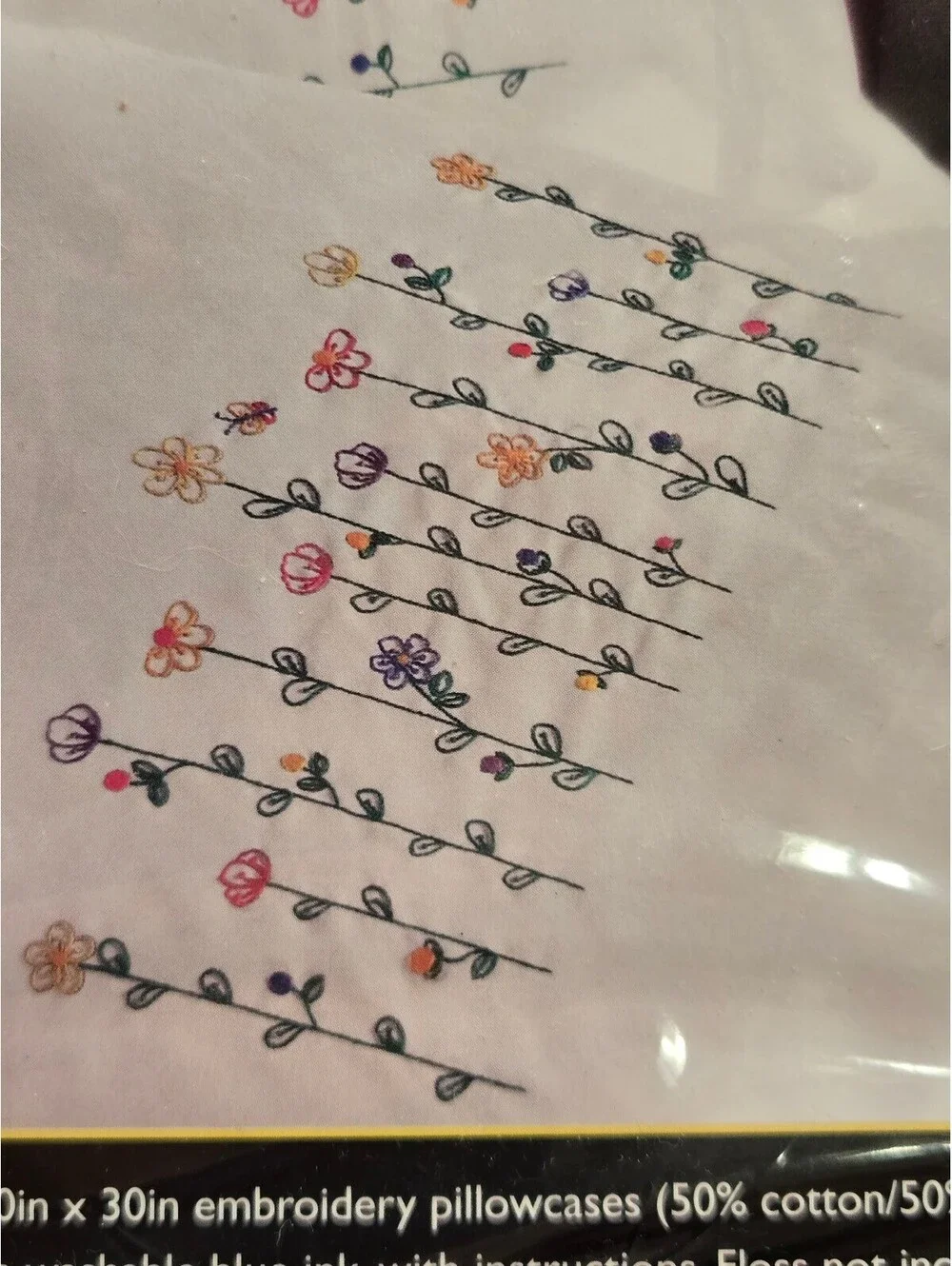 Bucilla Tall Flowers Stamped Pillowcases Embroidery Kit 20x30 Cotton-Poly